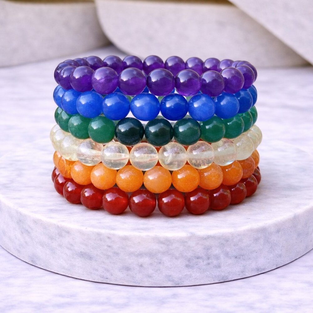 Bundle Deal: Natural Gemstone Bracelets Set of 6 - Healing Jewelry
